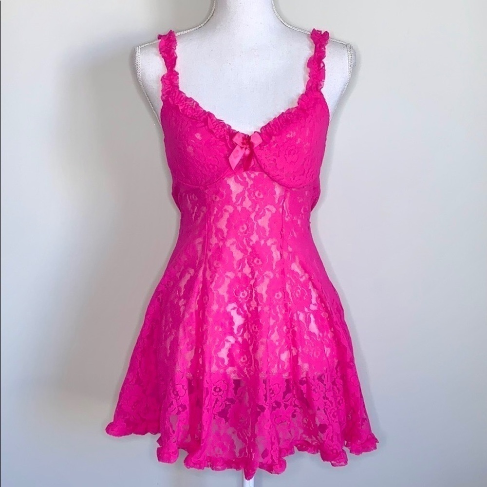 Fuchsia Lace Babydoll Dress